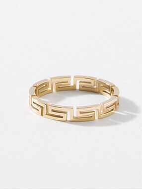 Sz 9 Gold Plated Stainless Steel Geo Pattern Grecian Classic Band